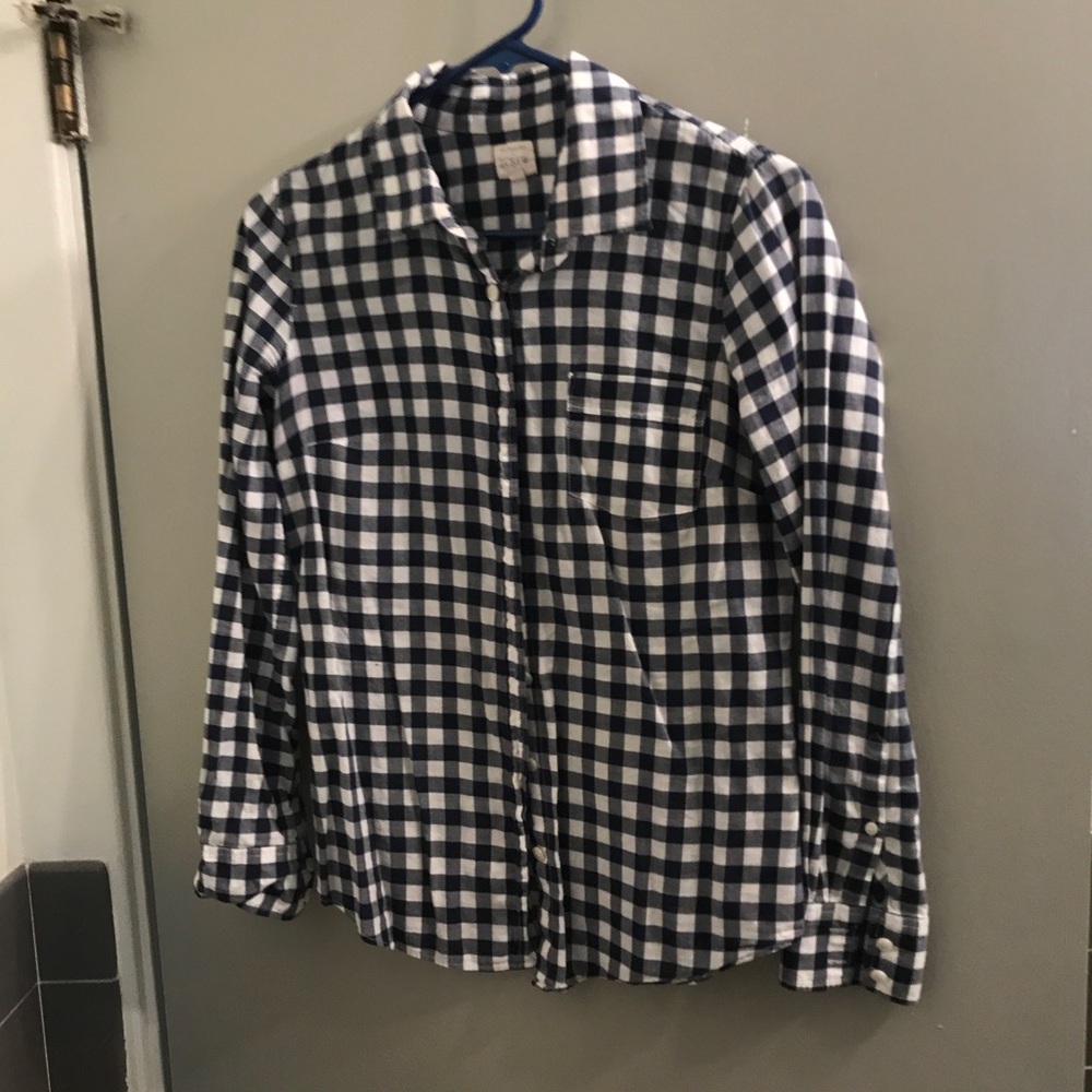 Jcrew navy and white check button down
